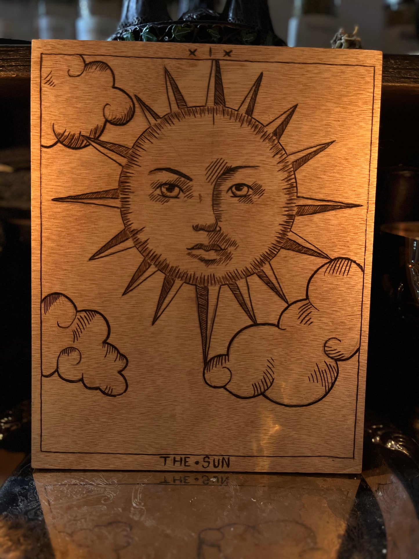 The Sun - Wood Burned Tarot Card